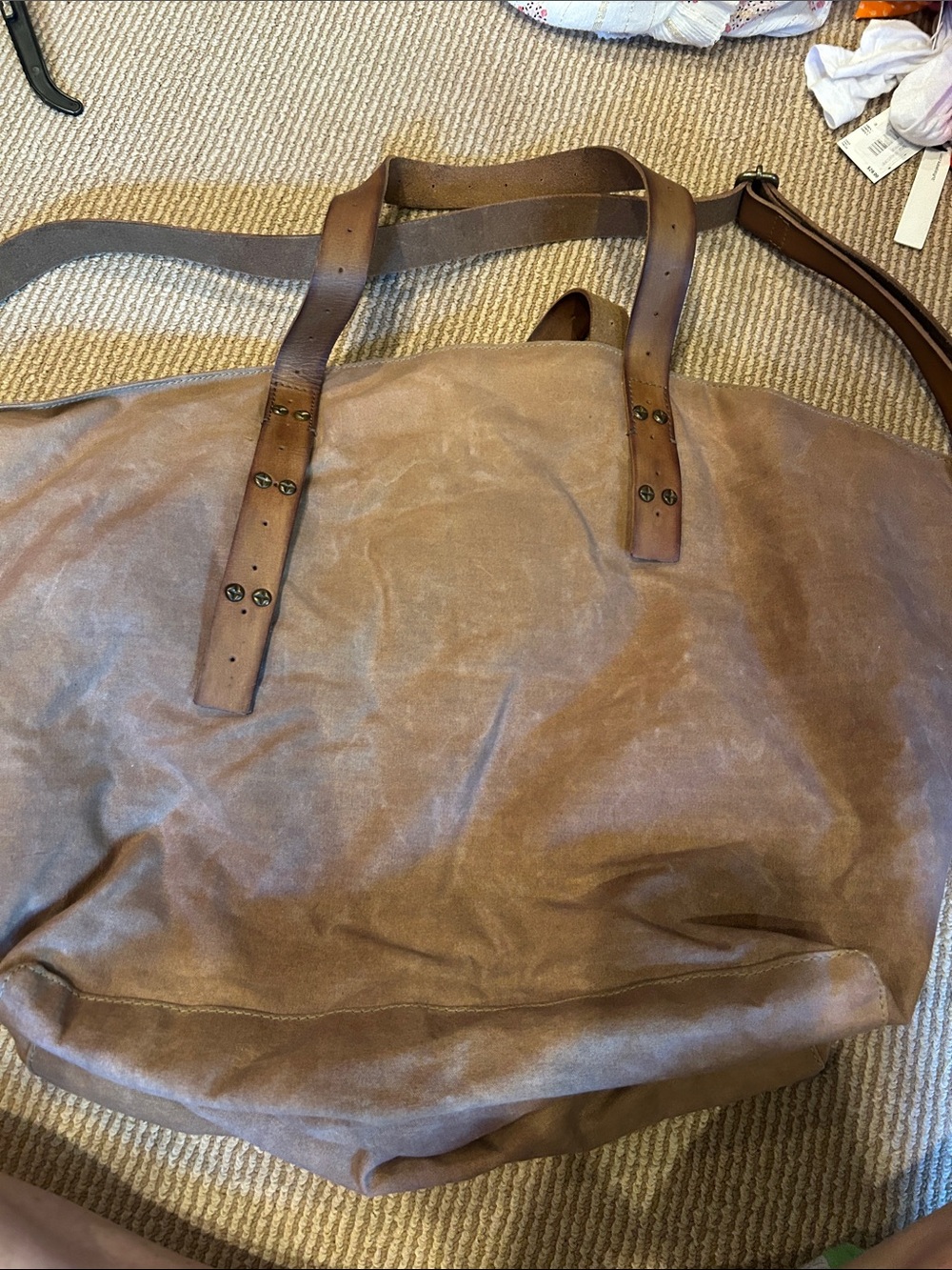 NWOT WE THE FREE Waxed canvas Oversized Brown Canvas Tote Bag in brown - Picture 6 of 11